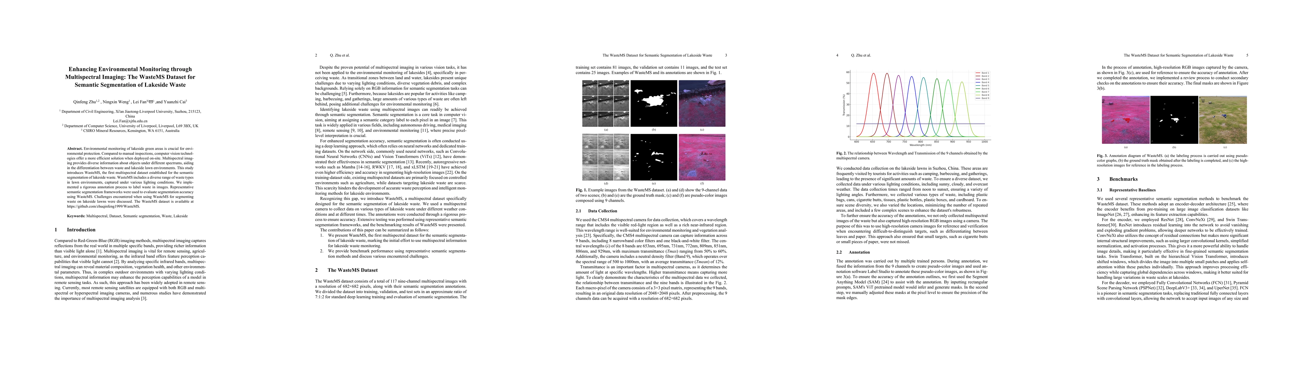 Thumbnail for Enhancing Environmental Monitoring through Multispectral Imaging: The
  WasteMS Dataset for Semantic Segmentation of Lakeside Waste