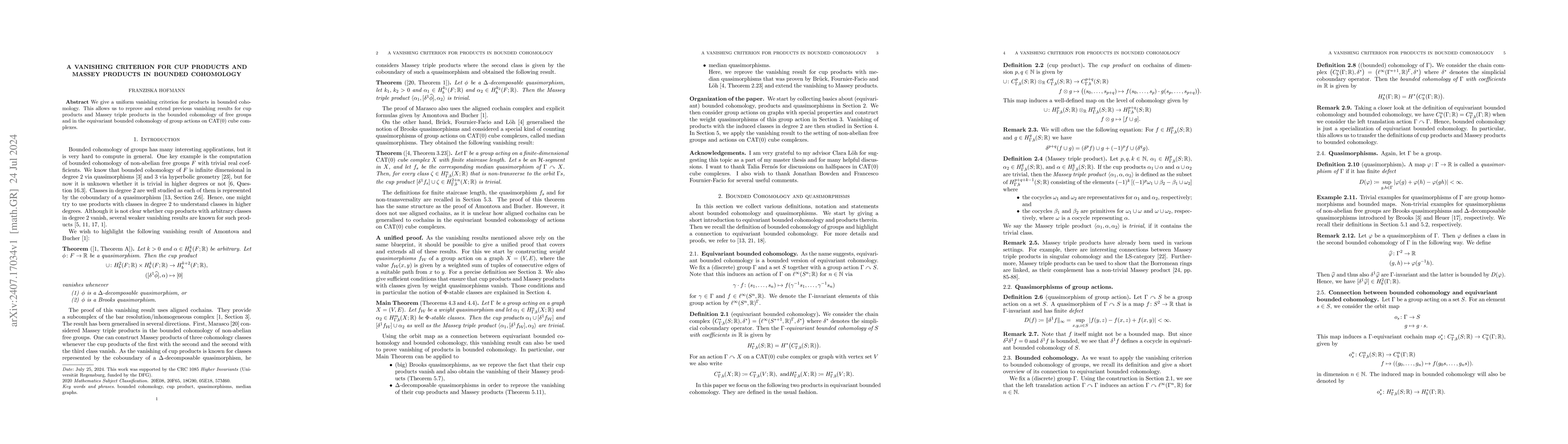 Thumbnail for A vanishing criterion for cup products and Massey products in bounded
  cohomology
