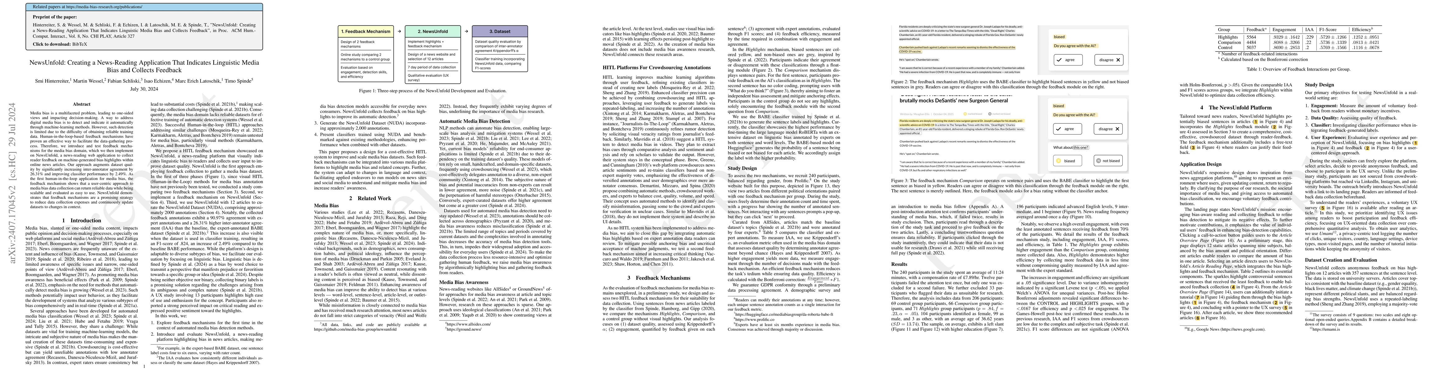 Thumbnail for NewsUnfold: Creating a News-Reading Application That Indicates
  Linguistic Media Bias and Collects Feedback
