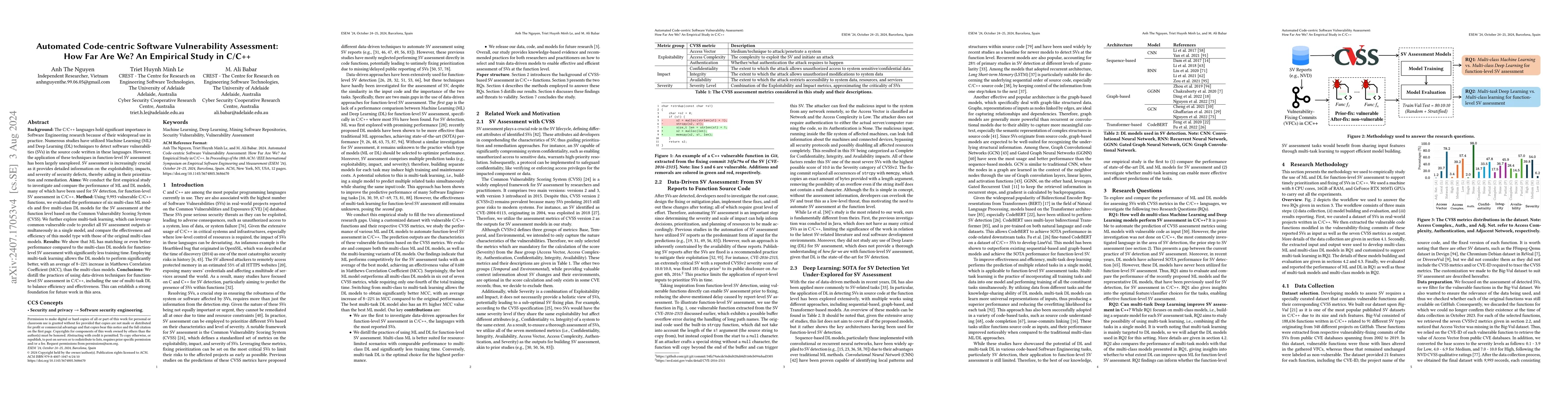 Thumbnail for Automated Code-centric Software Vulnerability Assessment: How Far Are
  We? An Empirical Study in C/C++