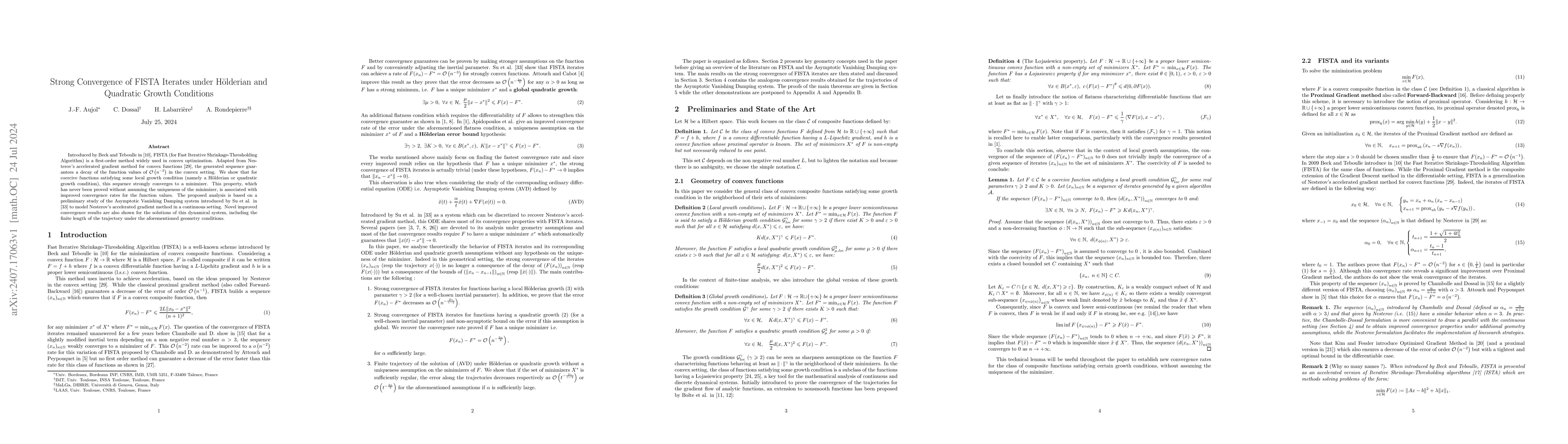 Thumbnail for Strong Convergence of FISTA Iterates under H{ö}lderian and Quadratic
  Growth Conditions