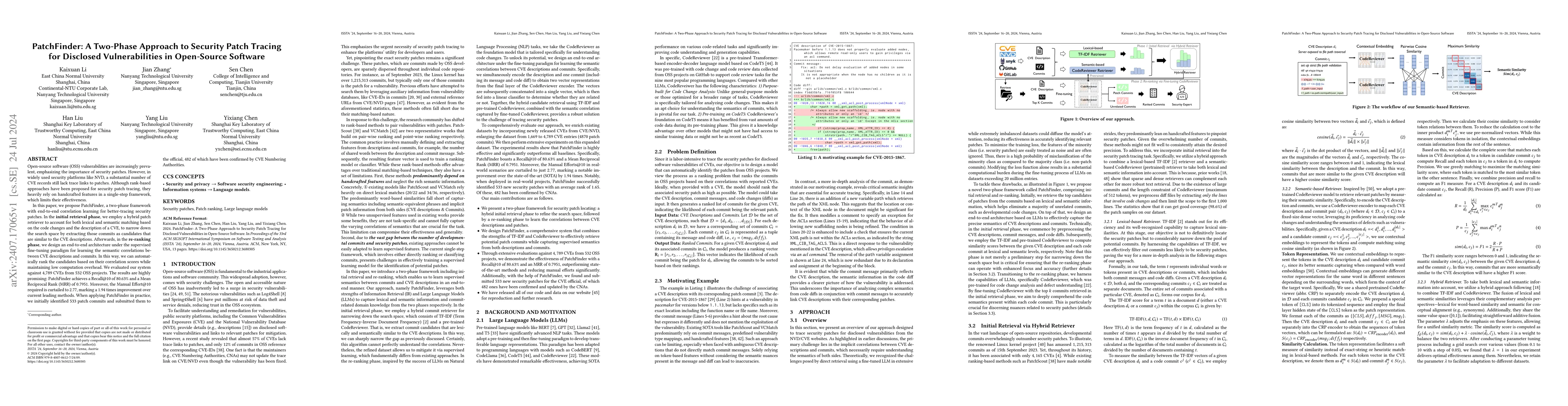 Thumbnail for PatchFinder: A Two-Phase Approach to Security Patch Tracing for
  Disclosed Vulnerabilities in Open-Source Software