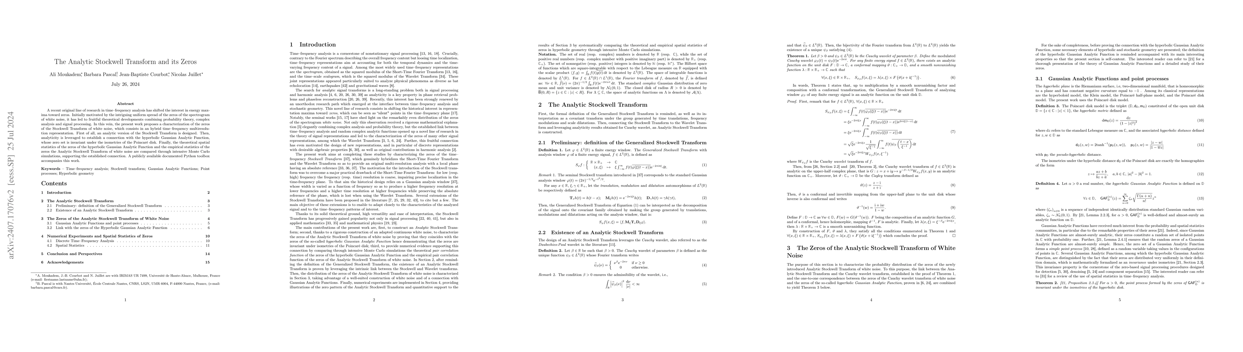 Thumbnail for The Analytic Stockwell Transform and its Zeros