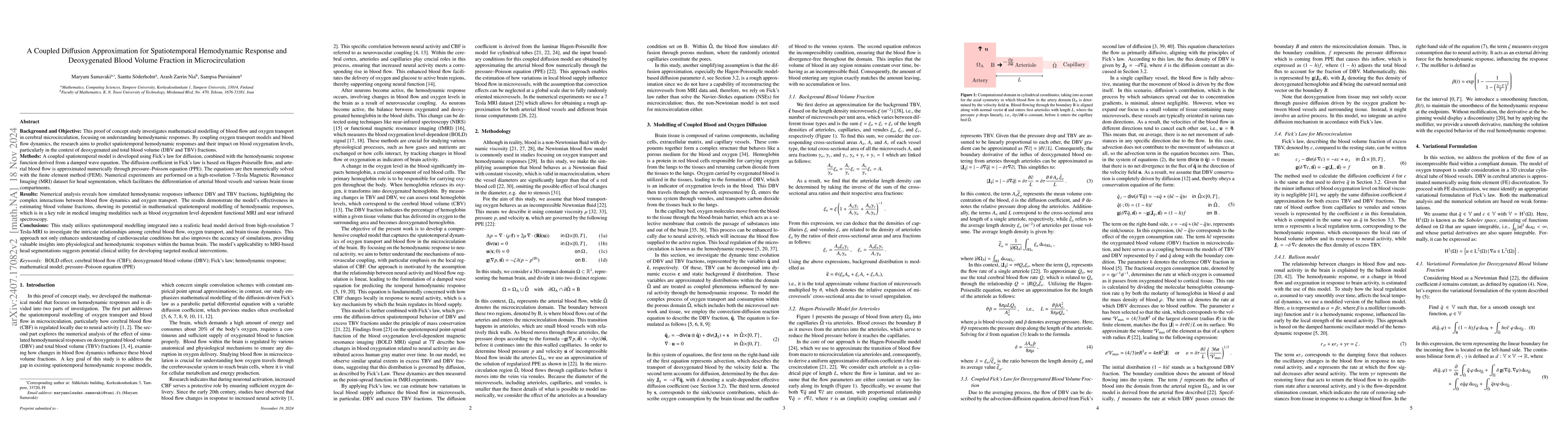 Thumbnail for A Coupled Diffusion Approximation for Spatiotemporal Hemodynamic
  Response and Deoxygenated Blood Volume Fraction in Microcirculation