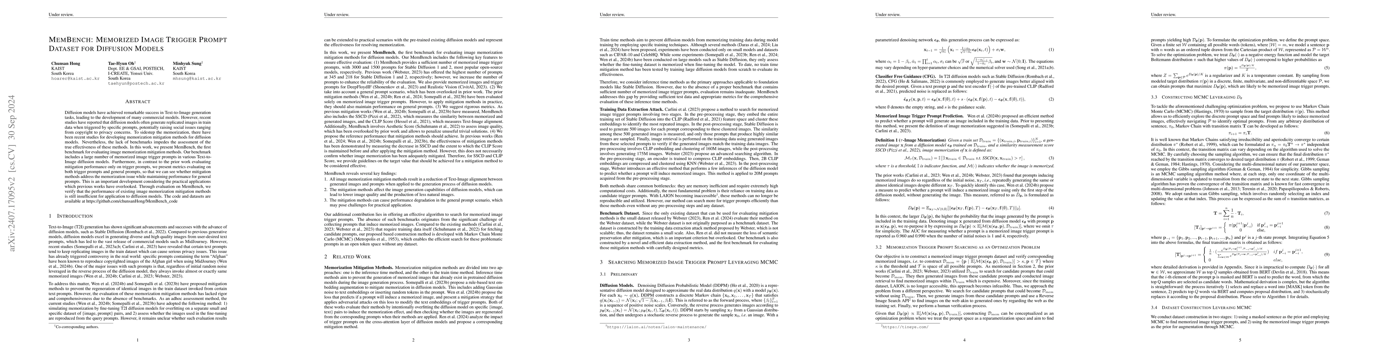 Thumbnail for MemBench: Memorized Image Trigger Prompt Dataset for Diffusion Models