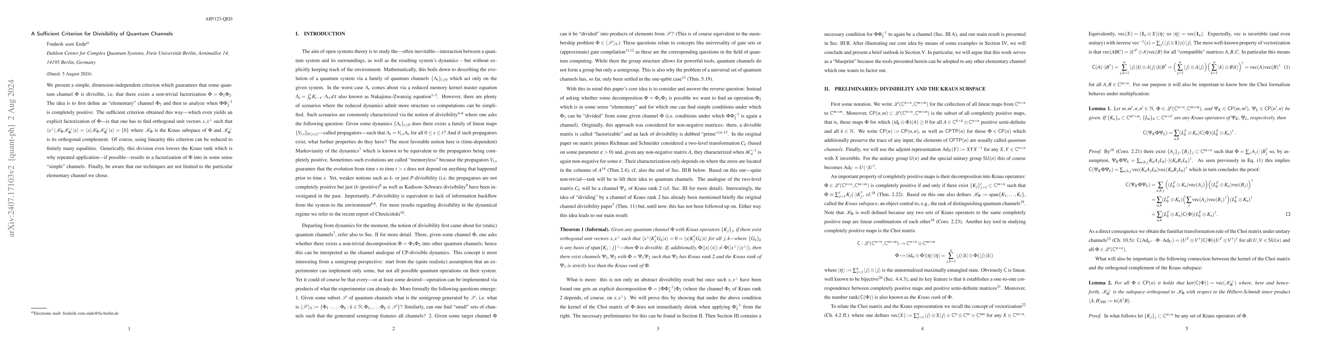 Thumbnail for A Sufficient Criterion for Divisibility of Quantum Channels