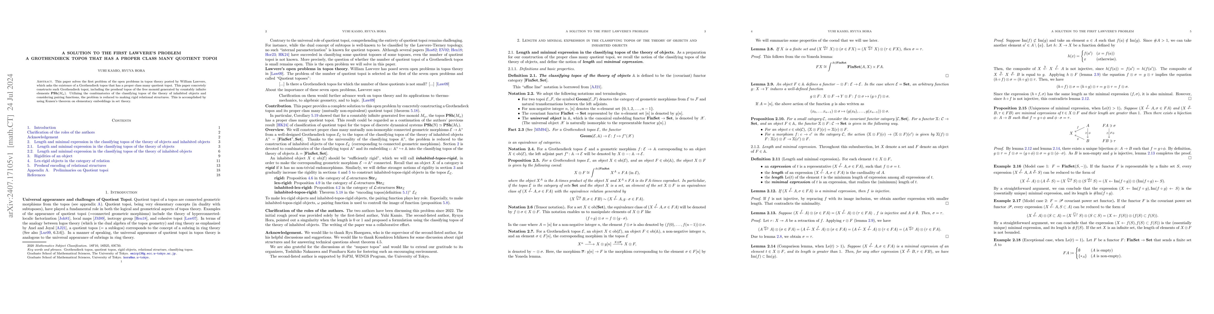 Thumbnail for A solution to the first Lawvere's problem A Grothendieck topos that has
  a proper class many quotient topoi