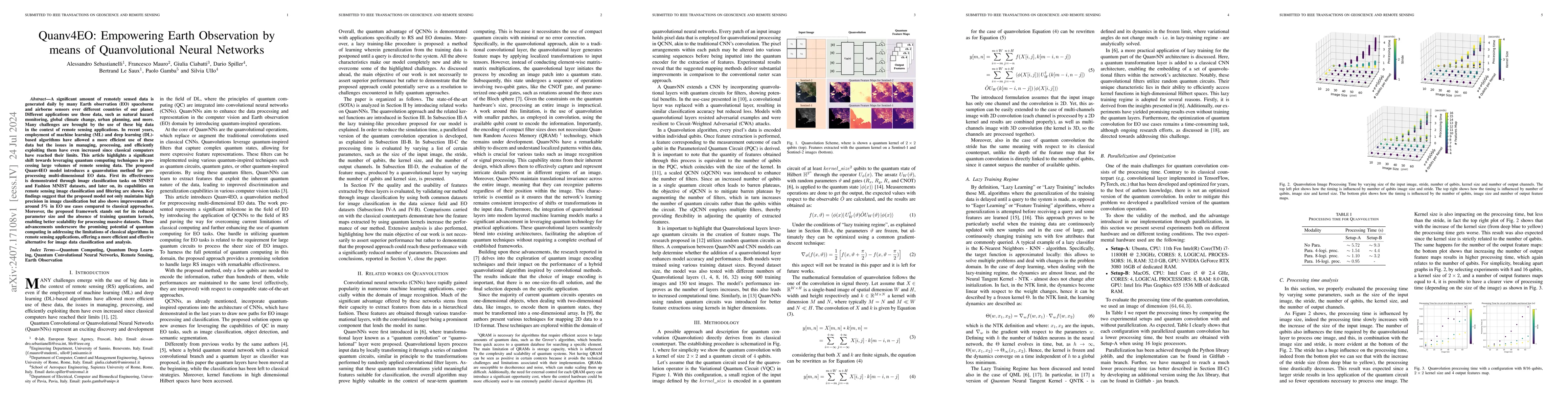 Thumbnail for Quanv4EO: Empowering Earth Observation by means of Quanvolutional Neural
  Networks