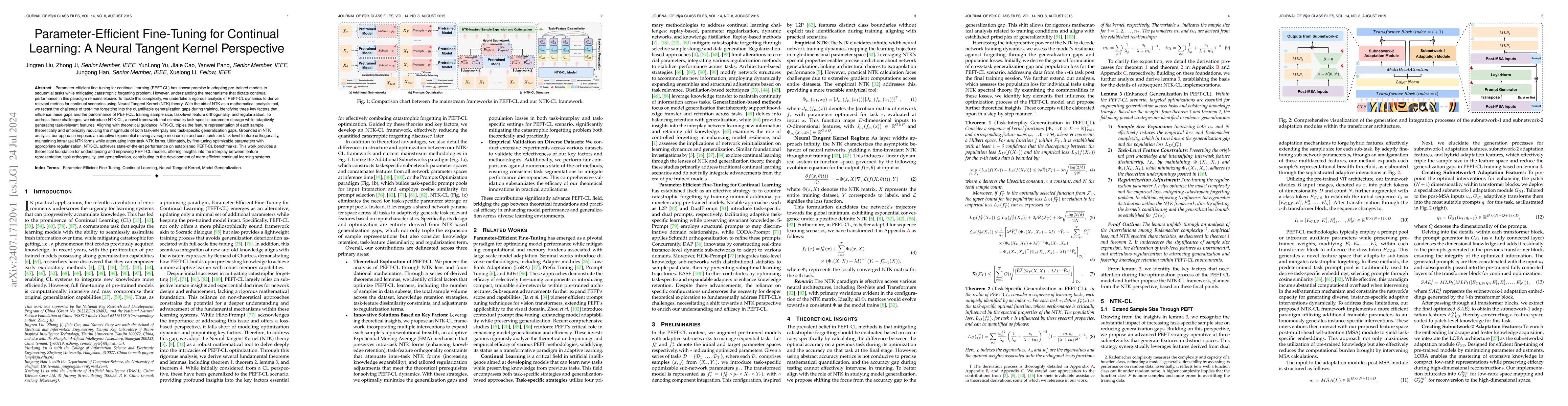 Thumbnail for Parameter-Efficient Fine-Tuning for Continual Learning: A Neural Tangent
  Kernel Perspective