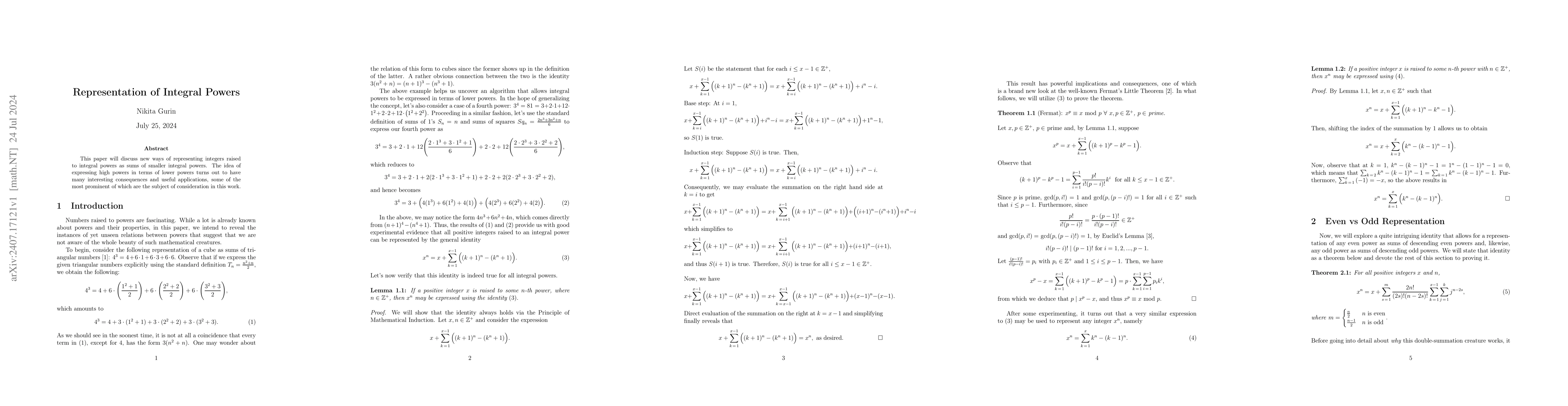 Thumbnail for Representation of Integral Powers
