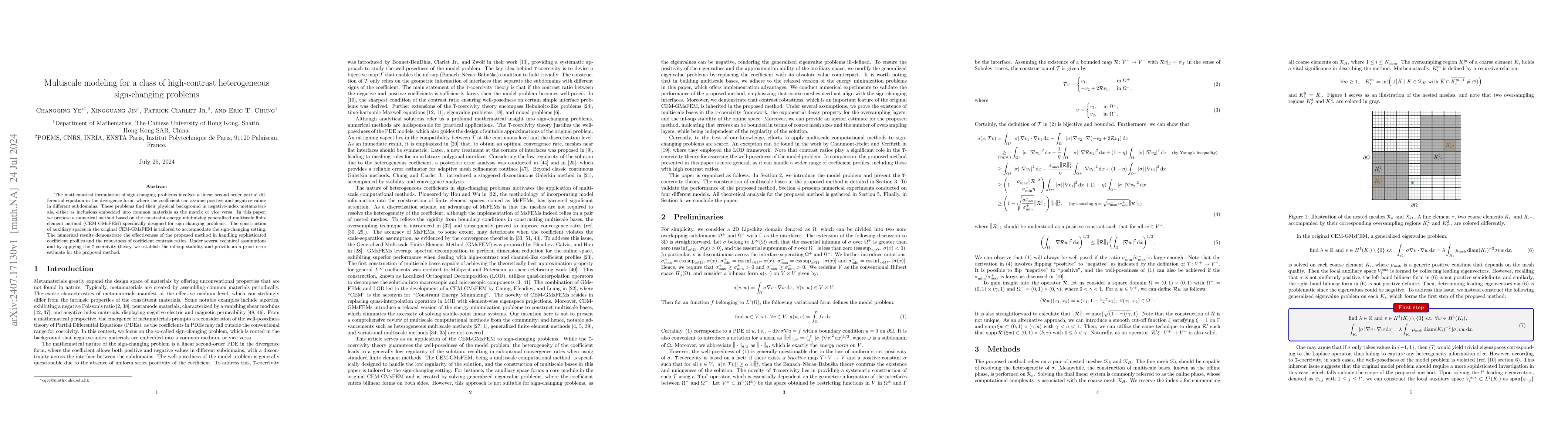 Thumbnail for Multiscale modeling for a class of high-contrast heterogeneous
  sign-changing problems