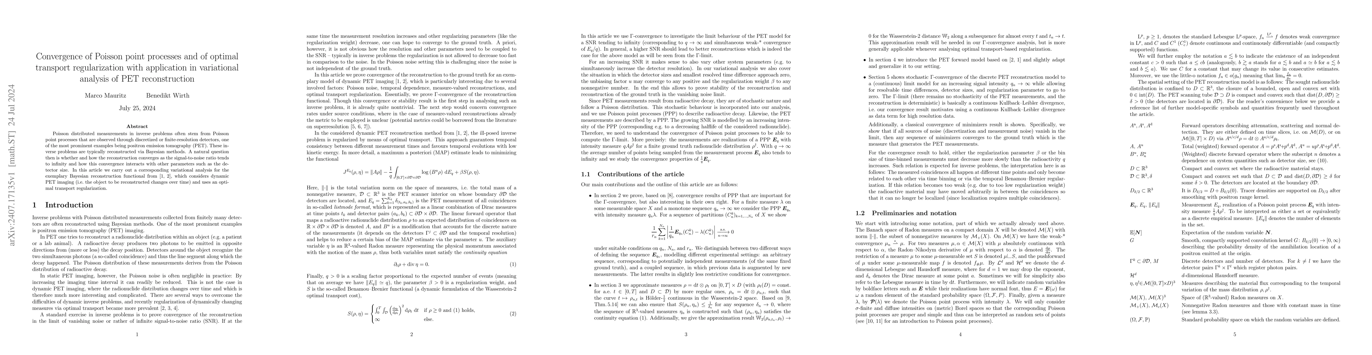 Thumbnail for Convergence of Poisson point processes and of optimal transport
  regularization with application in variational analysis of PET reconstruction