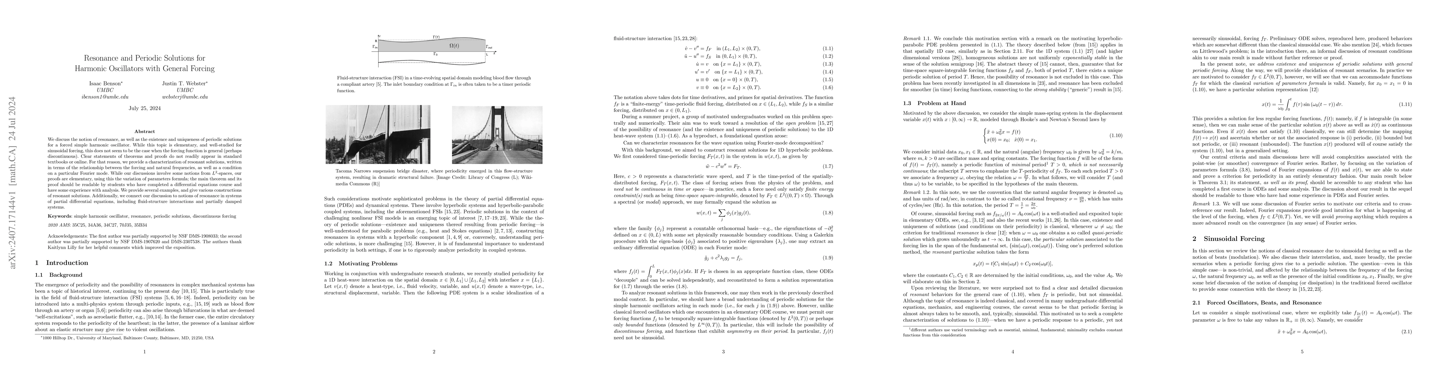 Thumbnail for Resonance and Periodic Solutions for Harmonic Oscillators with General
  Forcing