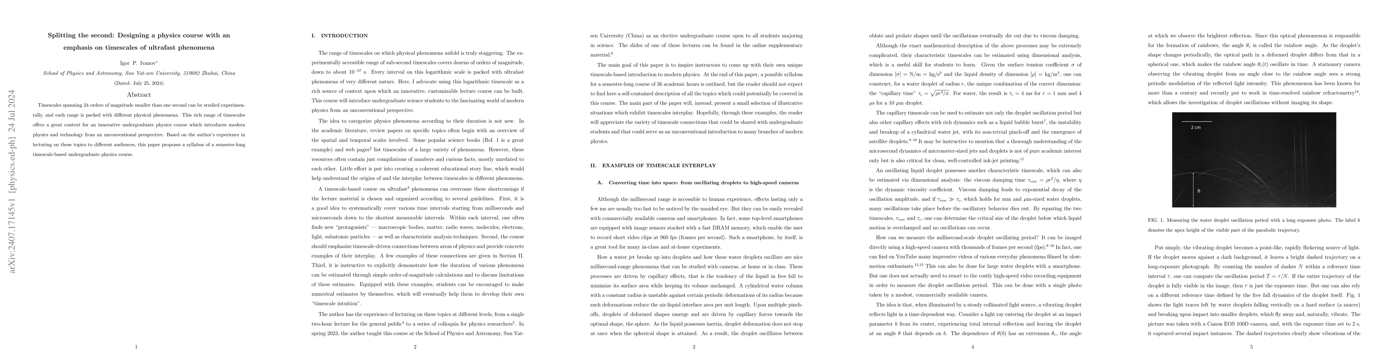 Thumbnail for Splitting the second: Designing a physics course with an emphasis on
  timescales of ultrafast phenomena
