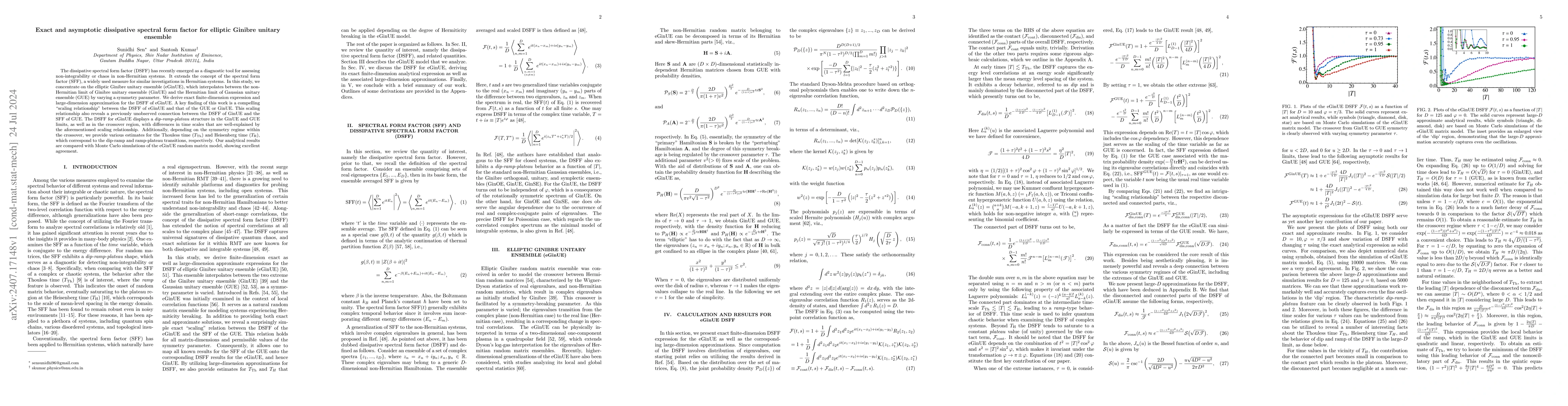 Thumbnail for Exact and asymptotic dissipative spectral form factor for elliptic
  Ginibre unitary ensemble