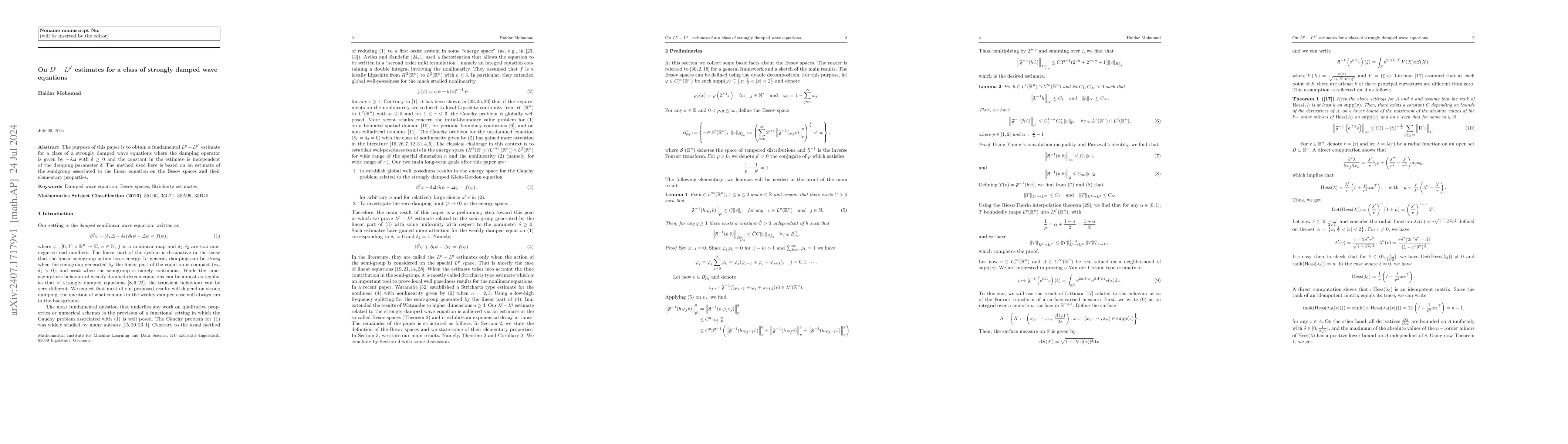 Thumbnail for On $L^p-L^{p'}$ estimates for a class of strongly damped wave equations
