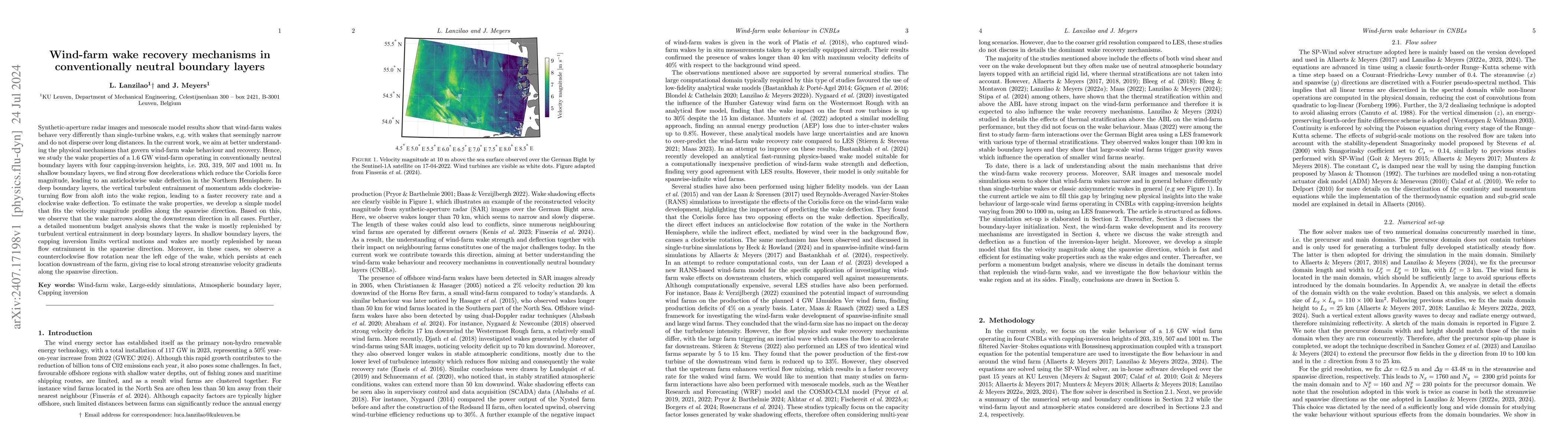 Thumbnail for Wind-farm wake recovery mechanisms in conventionally neutral boundary
  layers