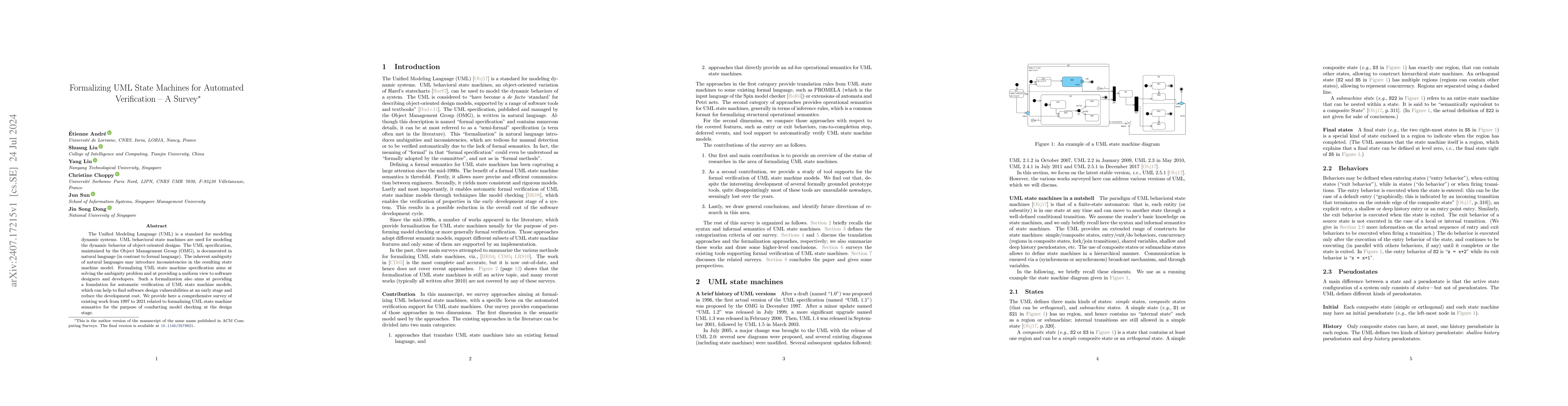 Thumbnail for Formalizing UML State Machines for Automated Verification -- A Survey