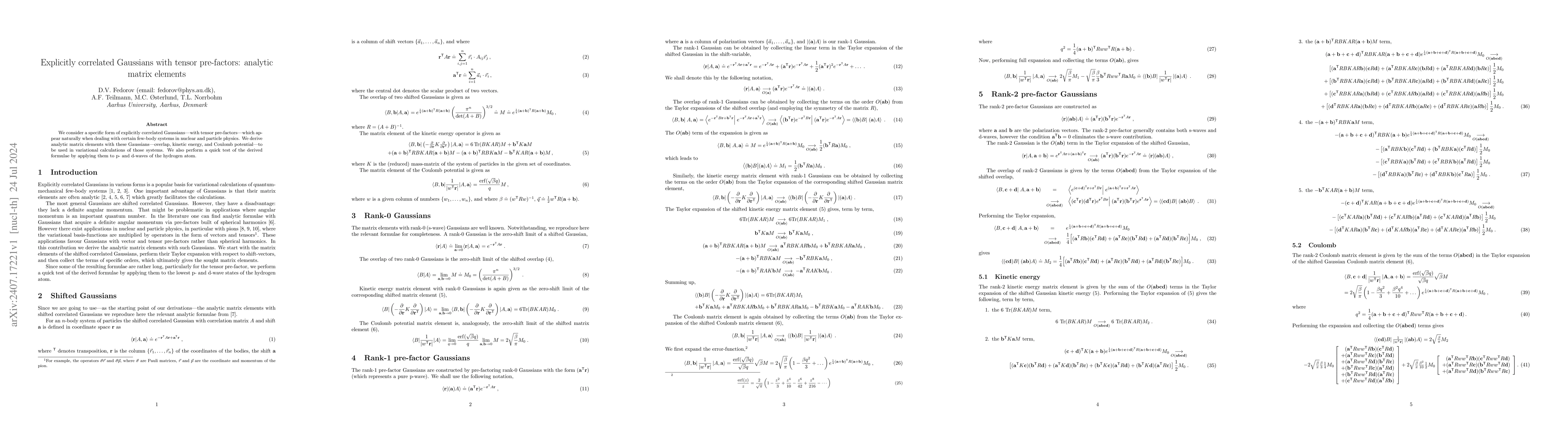 Thumbnail for Explicitly correlated Gaussians with tensor pre-factors: analytic matrix
  elements