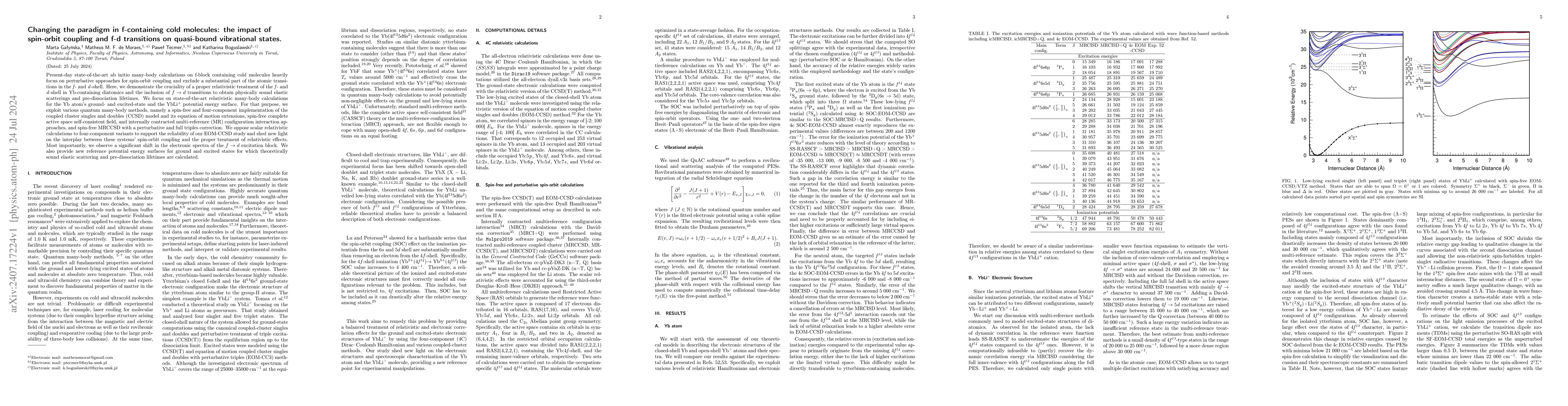 Thumbnail for Changing the paradigm in f-containing cold molecules: the impact of
  spin-orbit coupling and f-d transitions on quasi-bound vibrational states