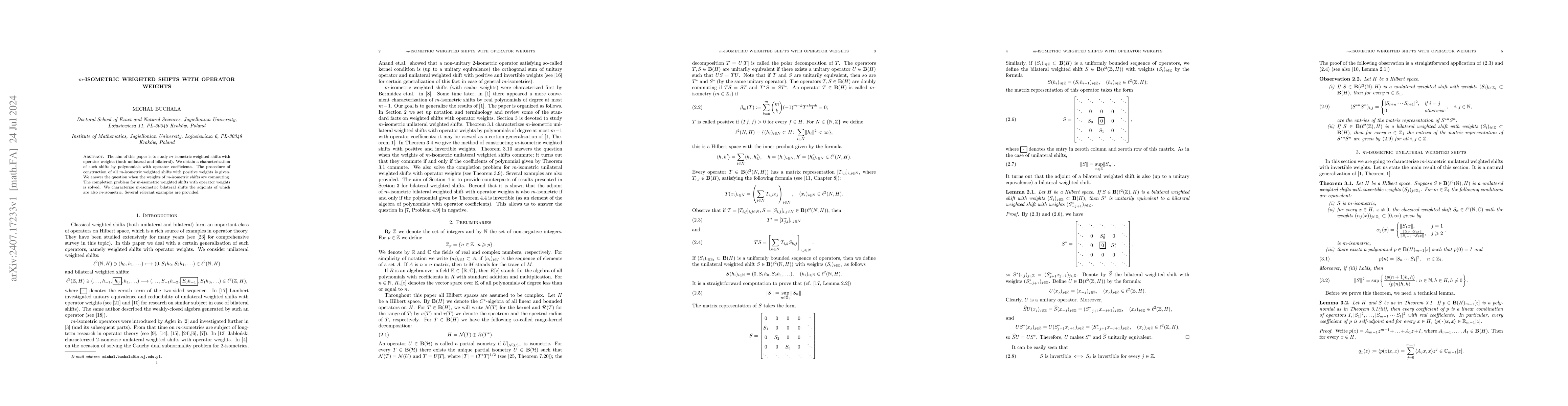 Thumbnail for m-isometric weighted shifts with operator weights