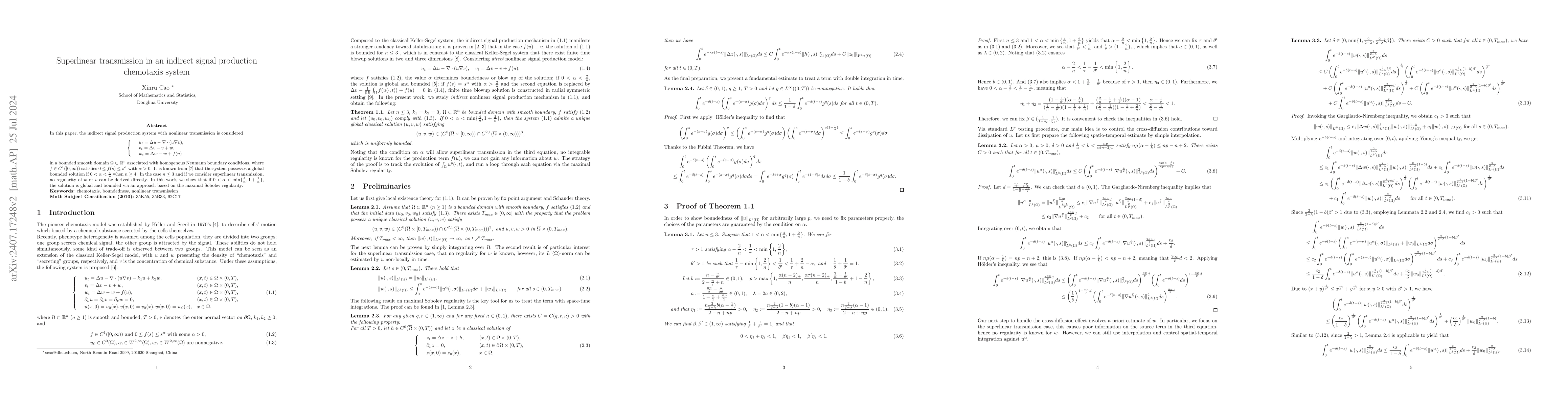 Thumbnail for Superlinear transmission in an indirect signal production chemotaxis
  system