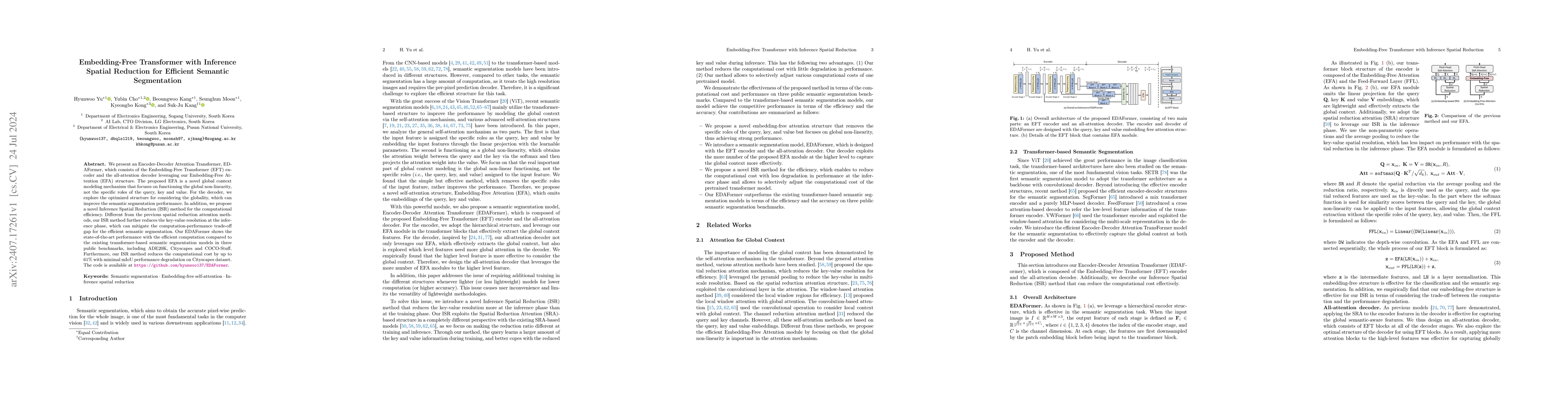 Thumbnail for Embedding-Free Transformer with Inference Spatial Reduction for
  Efficient Semantic Segmentation