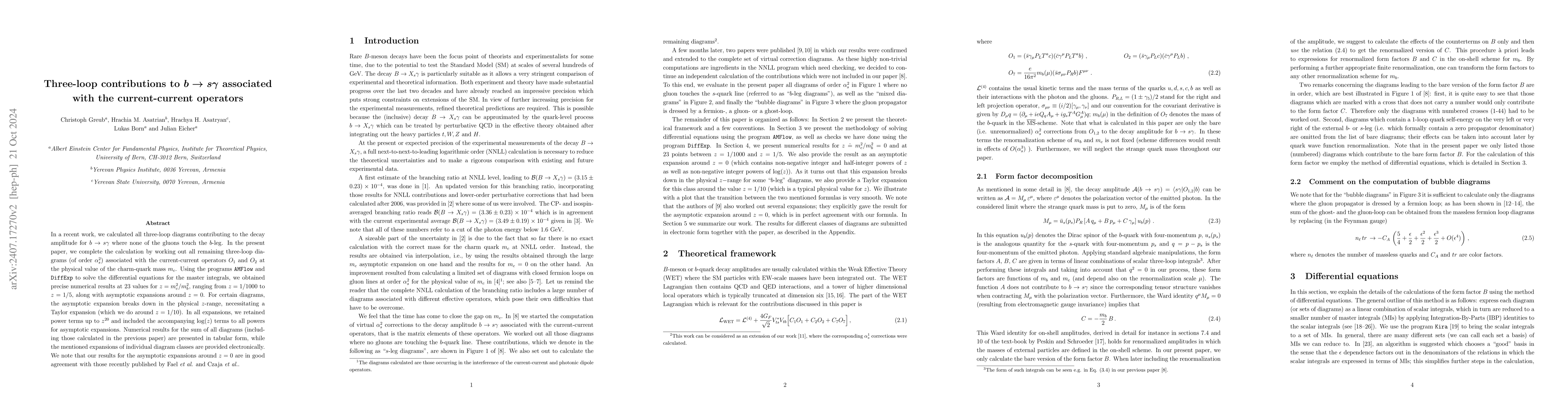 Thumbnail for Three-loop contributions to $b\to sγ$ associated with the
  current-current operators
