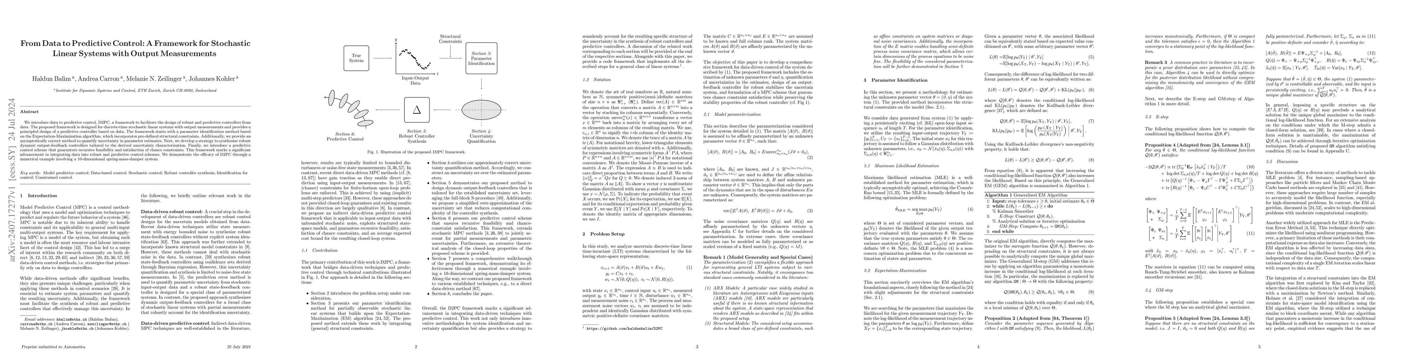 Thumbnail for From Data to Predictive Control: A Framework for Stochastic Linear
  Systems with Output Measurements