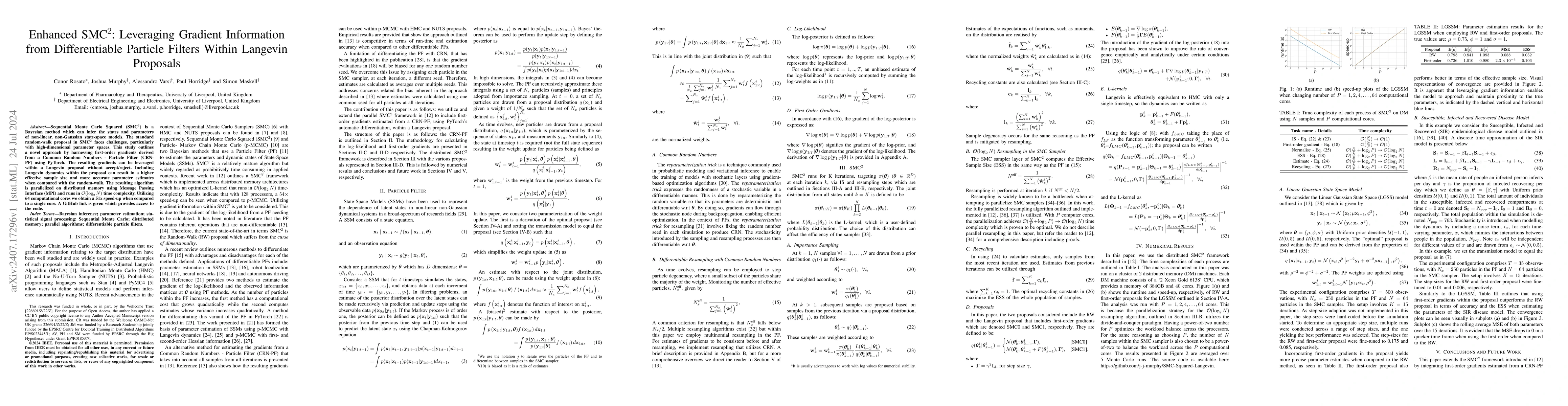 Thumbnail for Enhanced SMC$^2$: Leveraging Gradient Information from Differentiable
  Particle Filters Within Langevin Proposals