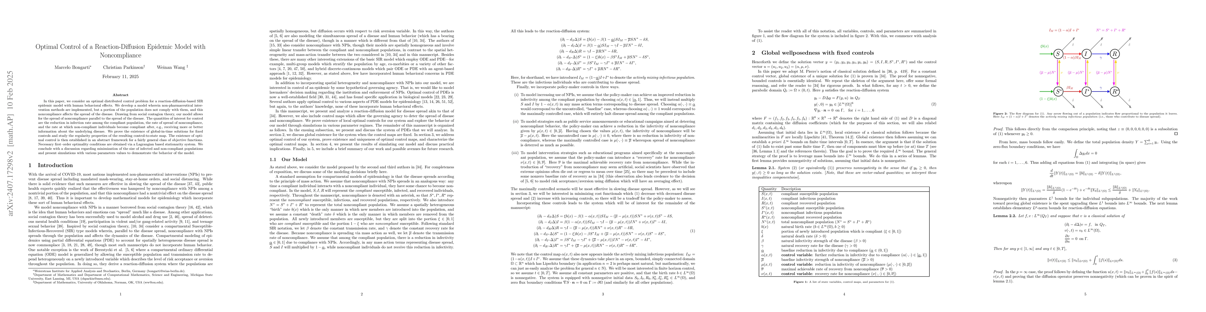 Thumbnail for Optimal Control of a Reaction-Diffusion Epidemic Model with
  Noncompliance