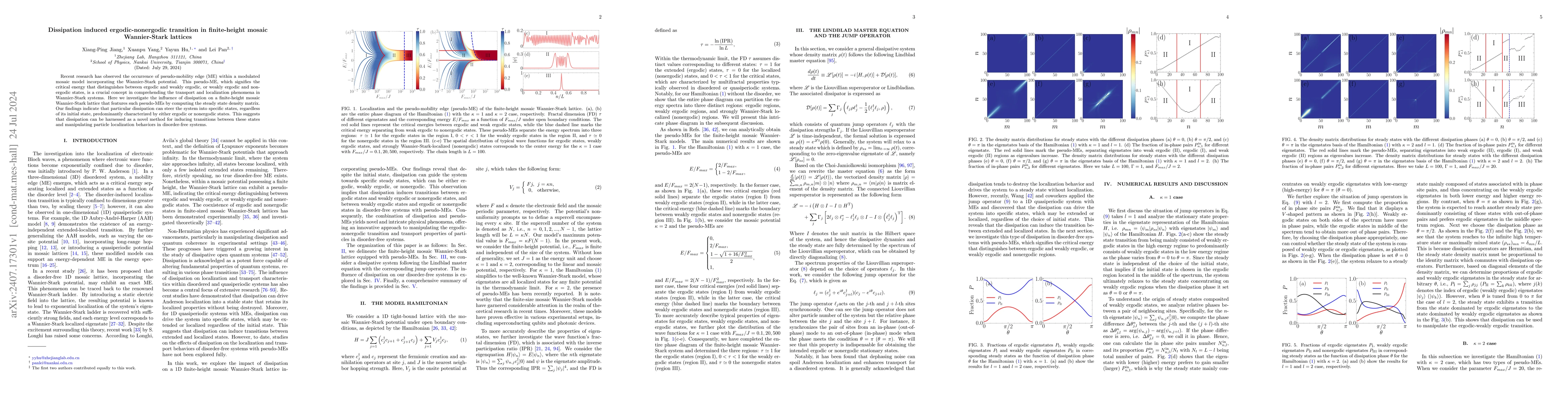 Thumbnail for Dissipation induced ergodic-nonergodic transitions in finite-height
  mosaic Wannier-Stark lattices