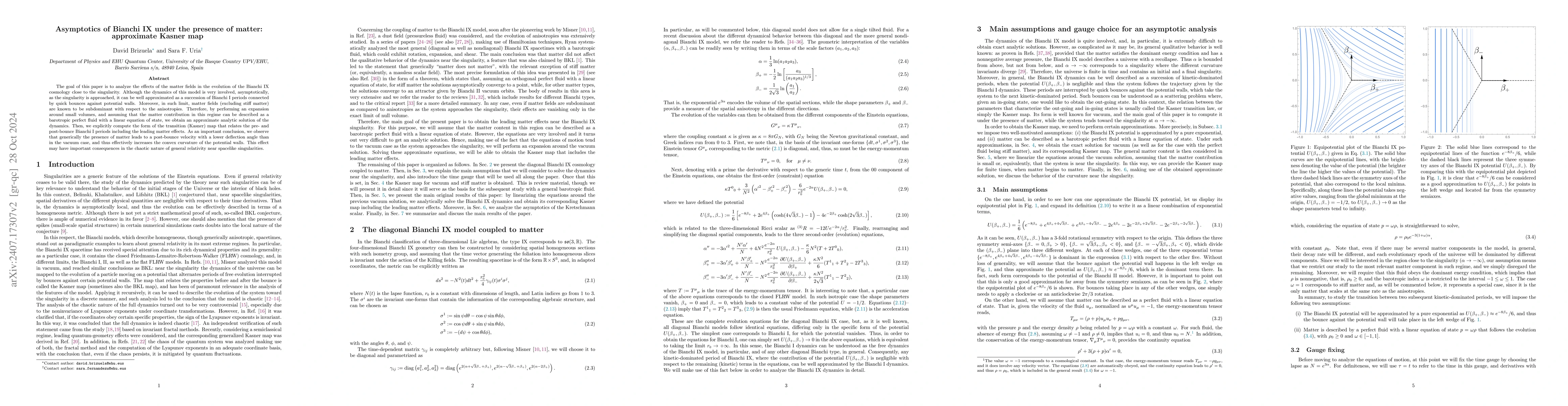 Thumbnail for Asymptotics of Bianchi IX under the presence of matter: approximate
  Kasner map