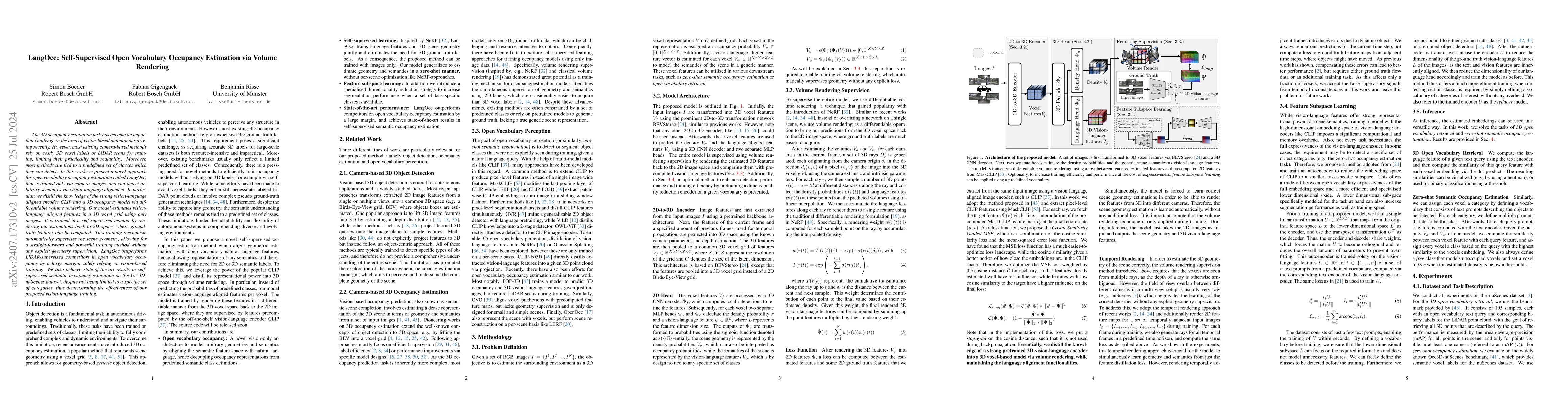 Thumbnail for LangOcc: Self-Supervised Open Vocabulary Occupancy Estimation via Volume
  Rendering