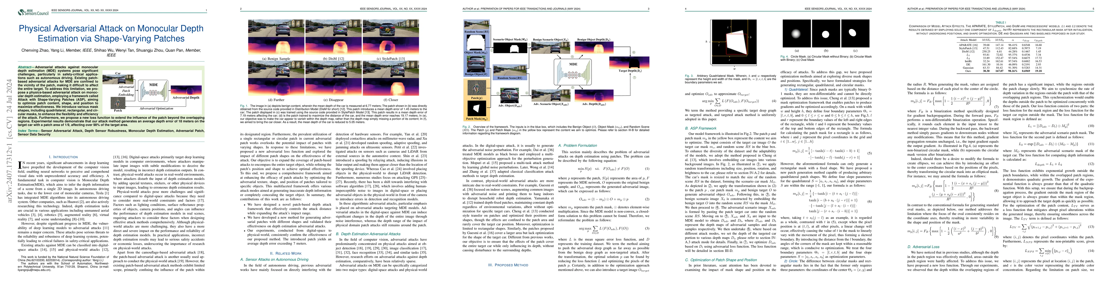 Thumbnail for Physical Adversarial Attack on Monocular Depth Estimation via
  Shape-Varying Patches