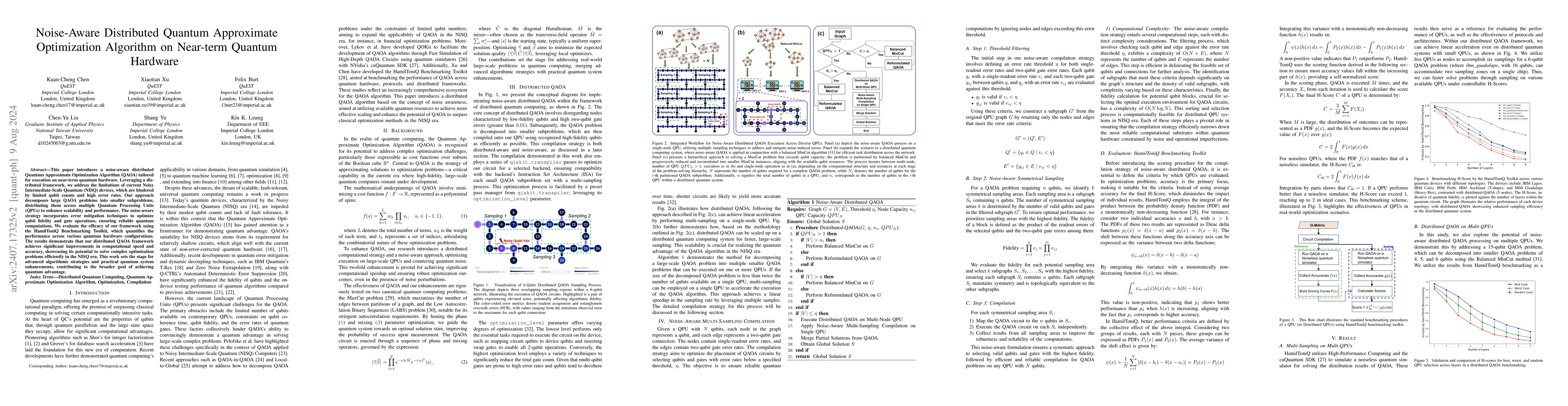 Thumbnail for Noise-Aware Distributed Quantum Approximate Optimization Algorithm on
  Near-term Quantum Hardware