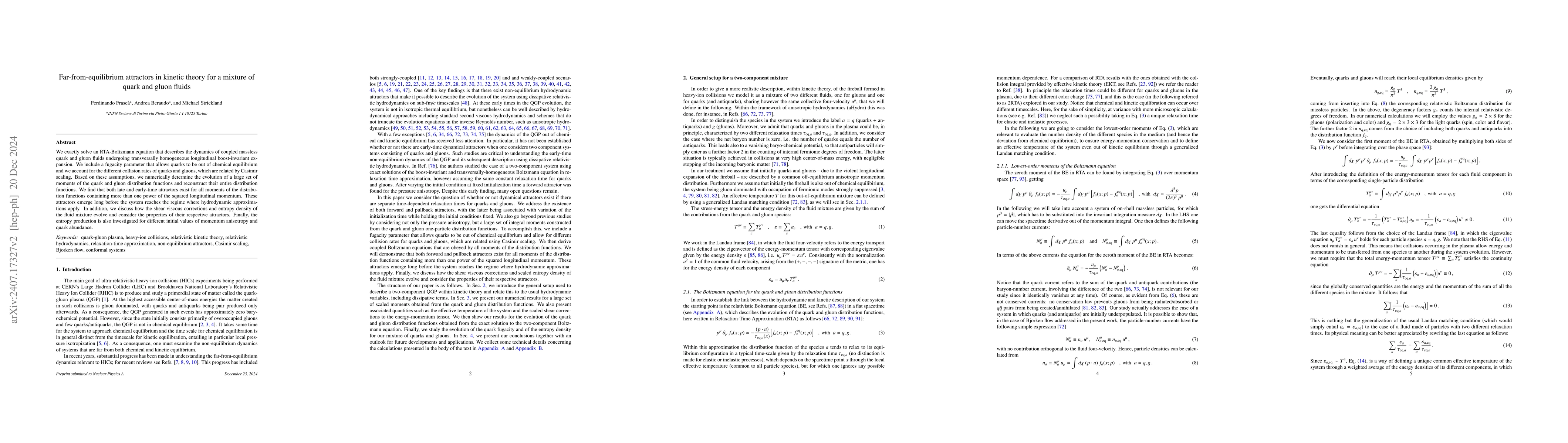 Thumbnail for Far-from-equilibrium attractors in kinetic theory for a mixture of quark
  and gluon fluids