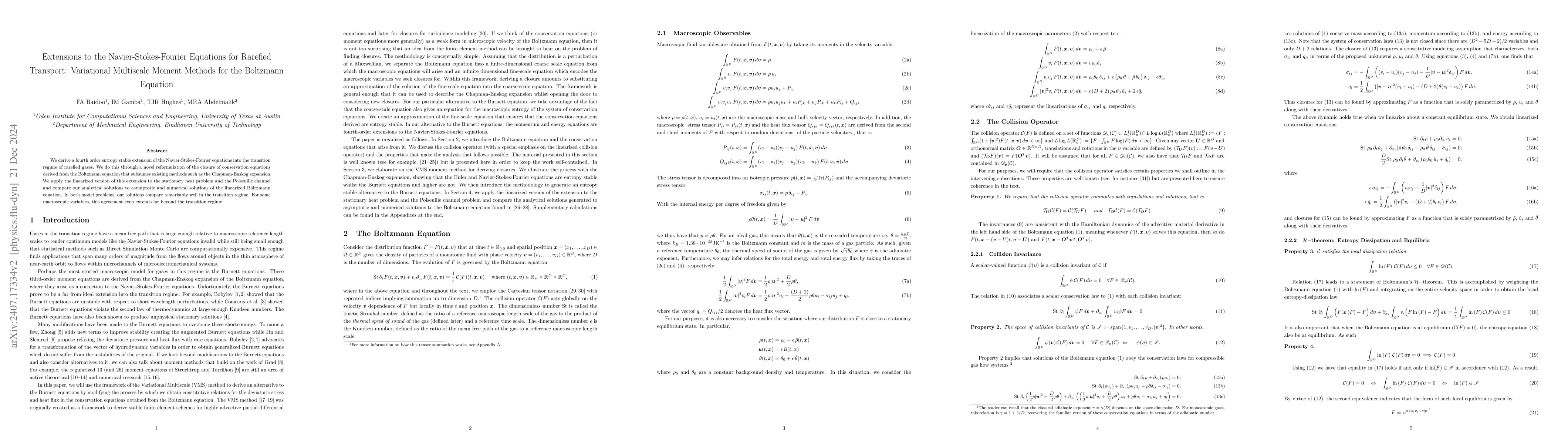 Thumbnail for Extensions to the Navier-Stokes-Fourier Equations for Rarefied
  Transport: Variational Multiscale Moment Methods for the Boltzmann Equation