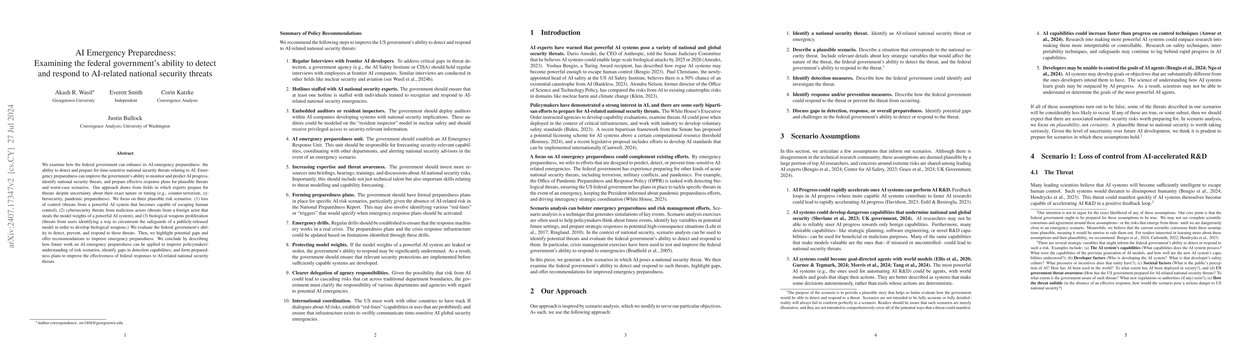 Thumbnail for AI Emergency Preparedness: Examining the federal government's ability to
  detect and respond to AI-related national security threats