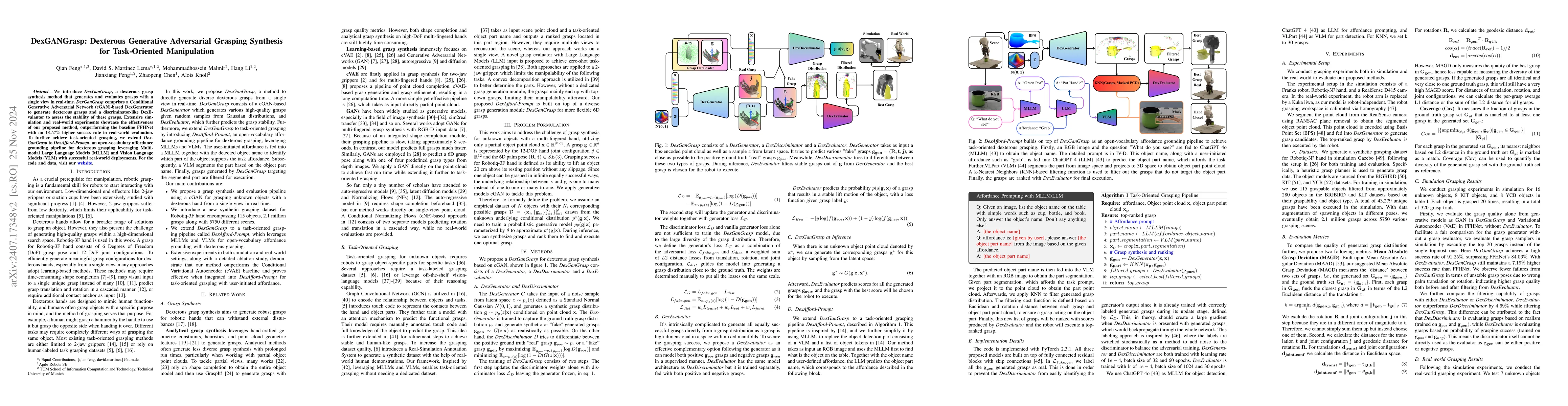 Thumbnail for DexGANGrasp: Dexterous Generative Adversarial Grasping Synthesis for
  Task-Oriented Manipulation