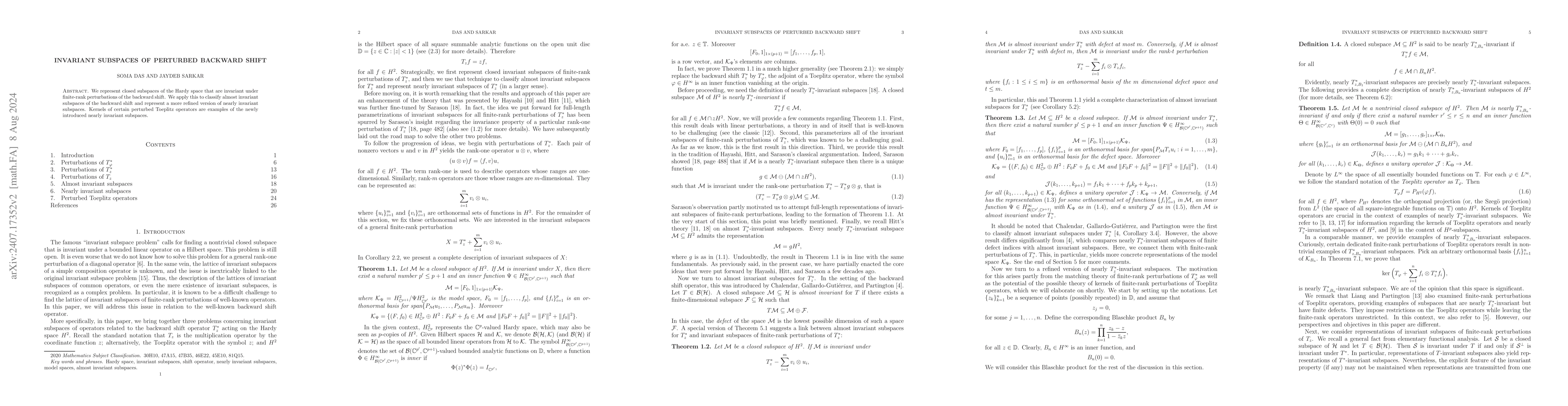 Thumbnail for Invariant subspaces of perturbed backward shift
