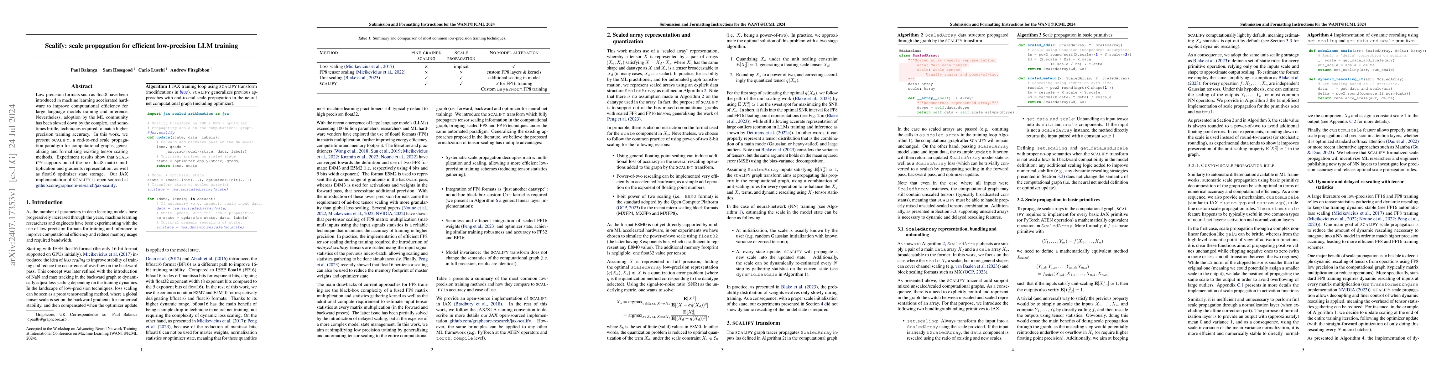 Thumbnail for Scalify: scale propagation for efficient low-precision LLM training