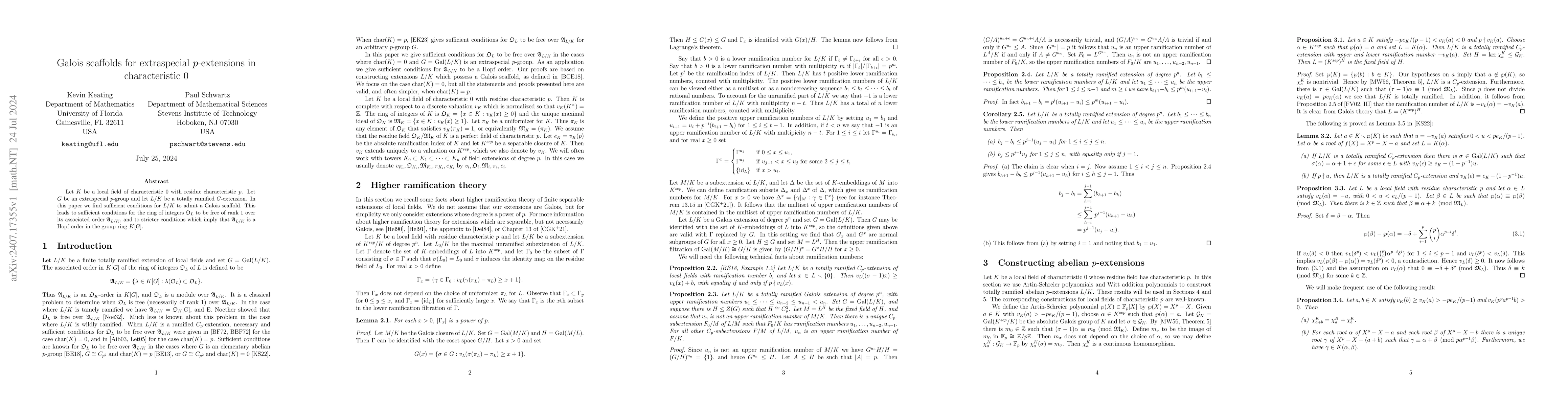 Thumbnail for Galois scaffolds for extraspecial p-extensions in characteristic 0