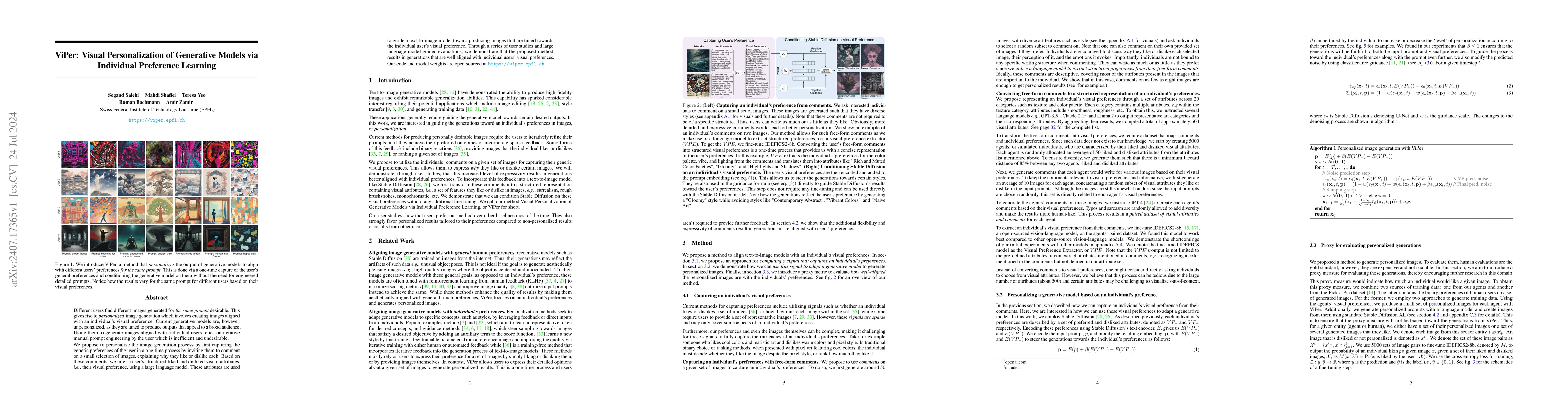Thumbnail for ViPer: Visual Personalization of Generative Models via Individual
  Preference Learning