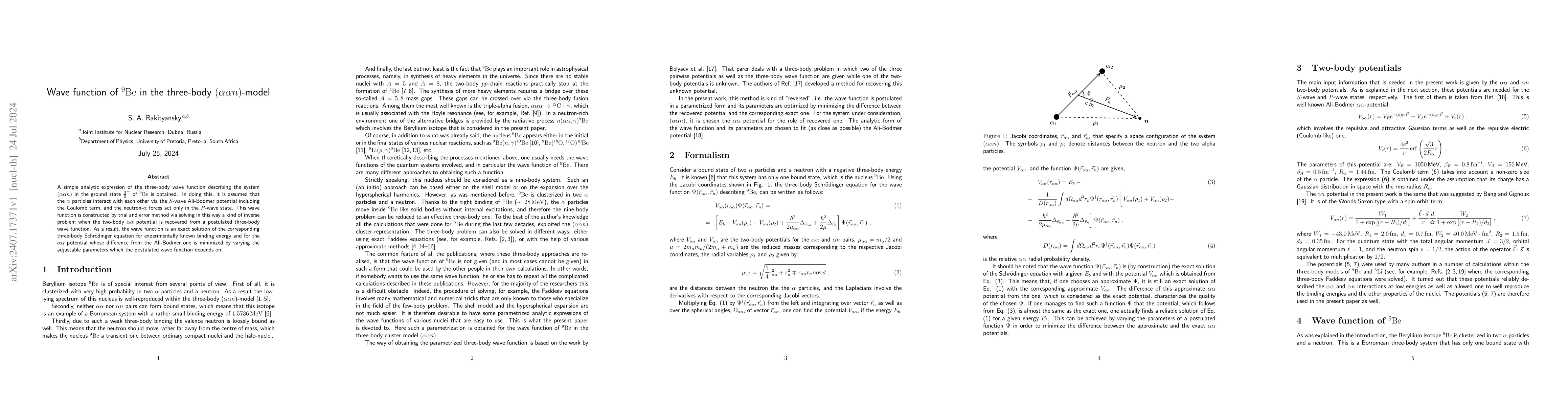 Thumbnail for Wave function of $^9$Be in the three-body (alpha-alpha-n)-model
