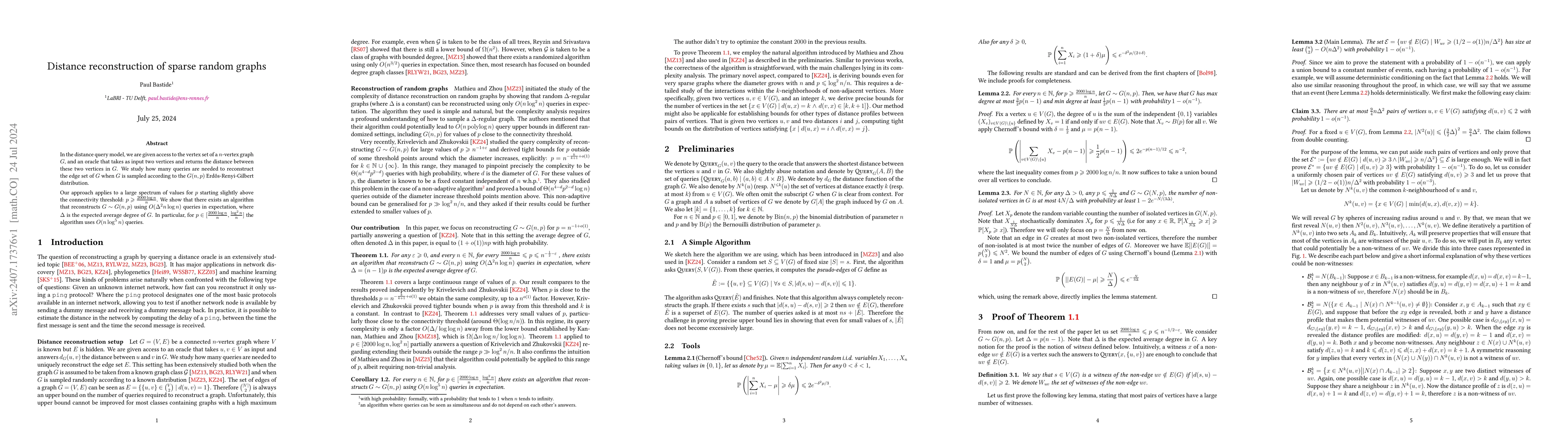 Thumbnail for Distance Reconstruction of Sparse Random Graphs