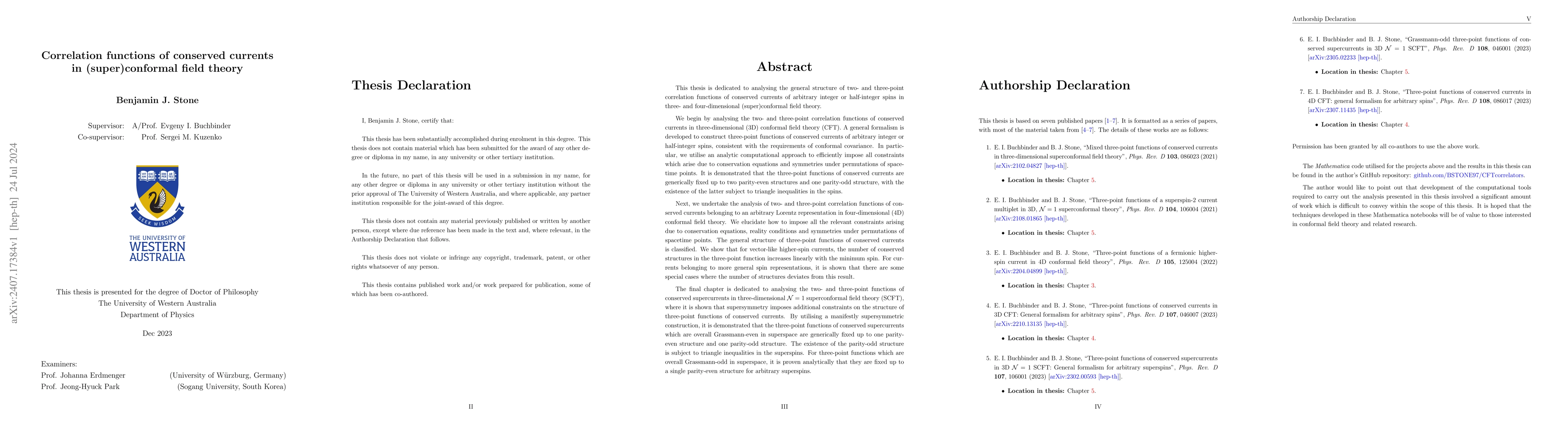 Thumbnail for Correlation functions of conserved currents in (super)conformal field
  theory