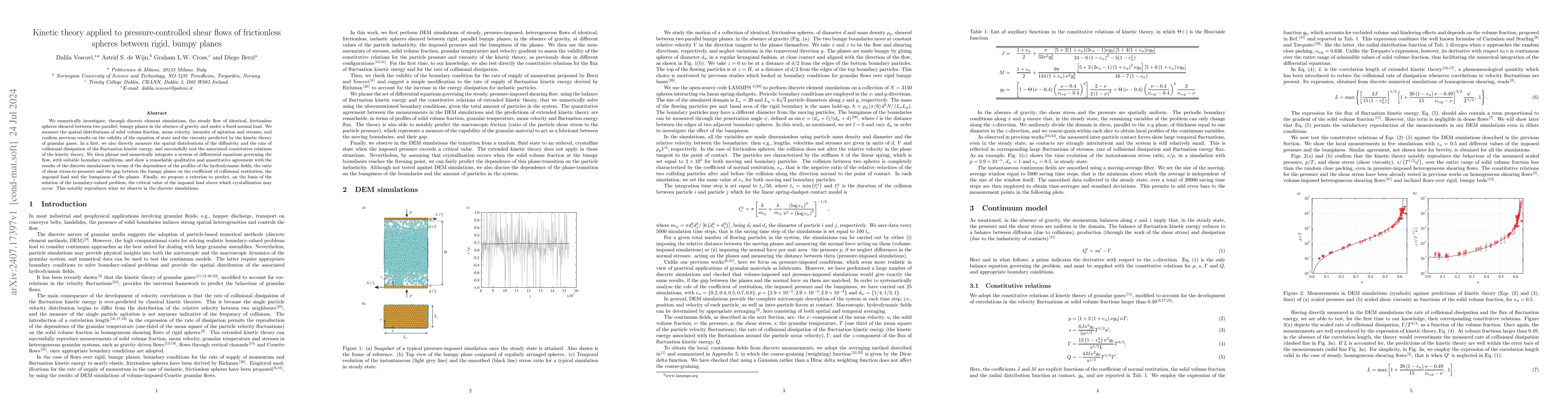 Thumbnail for Kinetic theory applied to pressure-controlled shear flows of
  frictionless spheres between rigid, bumpy planes