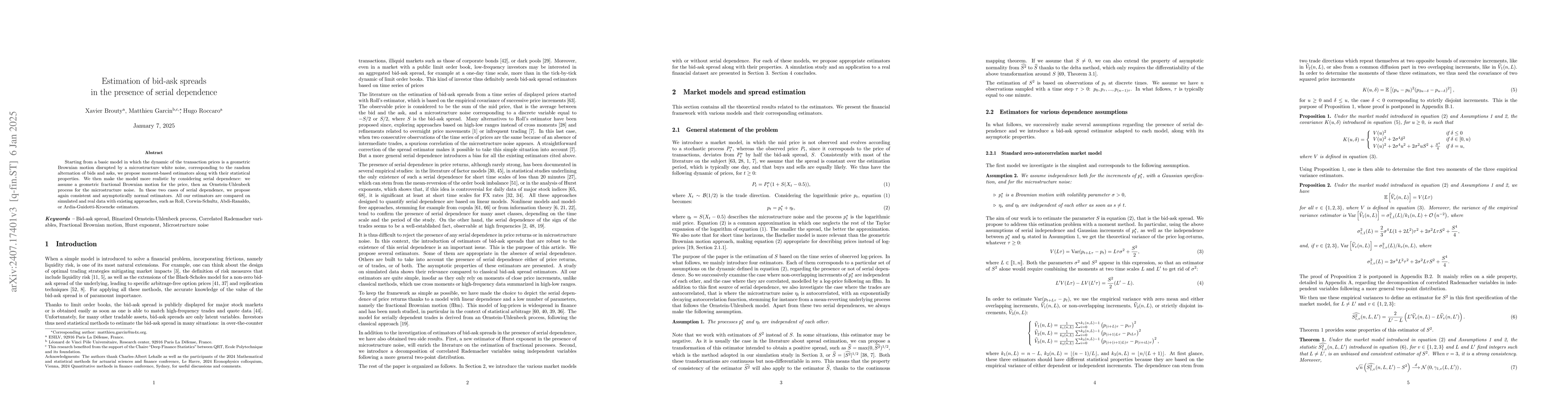 Thumbnail for Estimation of bid-ask spreads in the presence of serial dependence