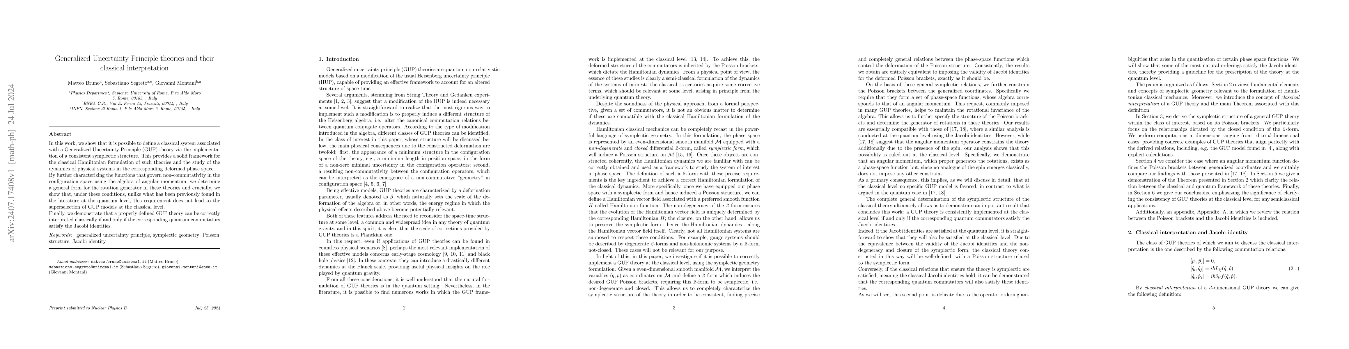 Thumbnail for Generalized Uncertainty Principle theories and their classical
  interpretation